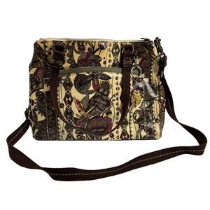 Sakroots Owl Purse Tote Eco Coated Canvas Bag Shoulder Floral Earth Tones